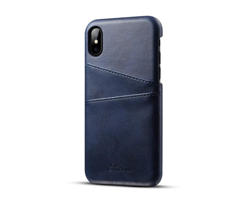 Leather business phone case in black for iPhone, back cover with pure colour finish