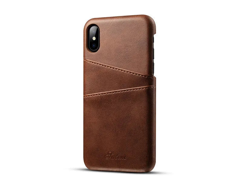 Leather business phone case in black for iPhone, back cover with pure colour finish