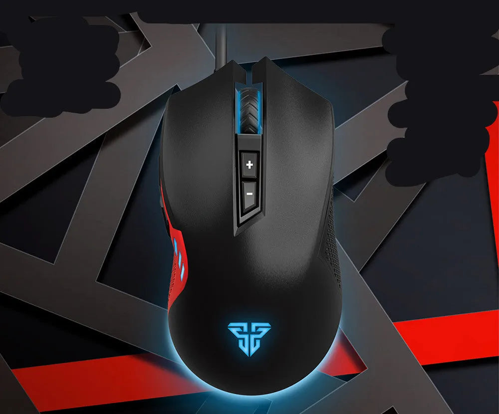 Black USB wired gaming mouse with 7 buttons and 4000 DPI optical sensor on a desk