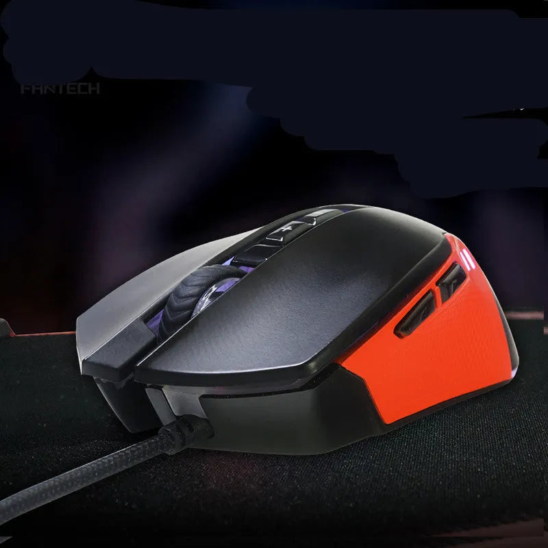 Black USB wired gaming mouse with 7 buttons and 4000 DPI optical sensor on a desk