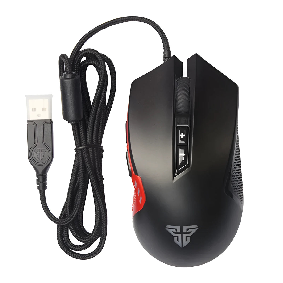 Black USB wired gaming mouse with 7 buttons and 4000 DPI optical sensor on a desk