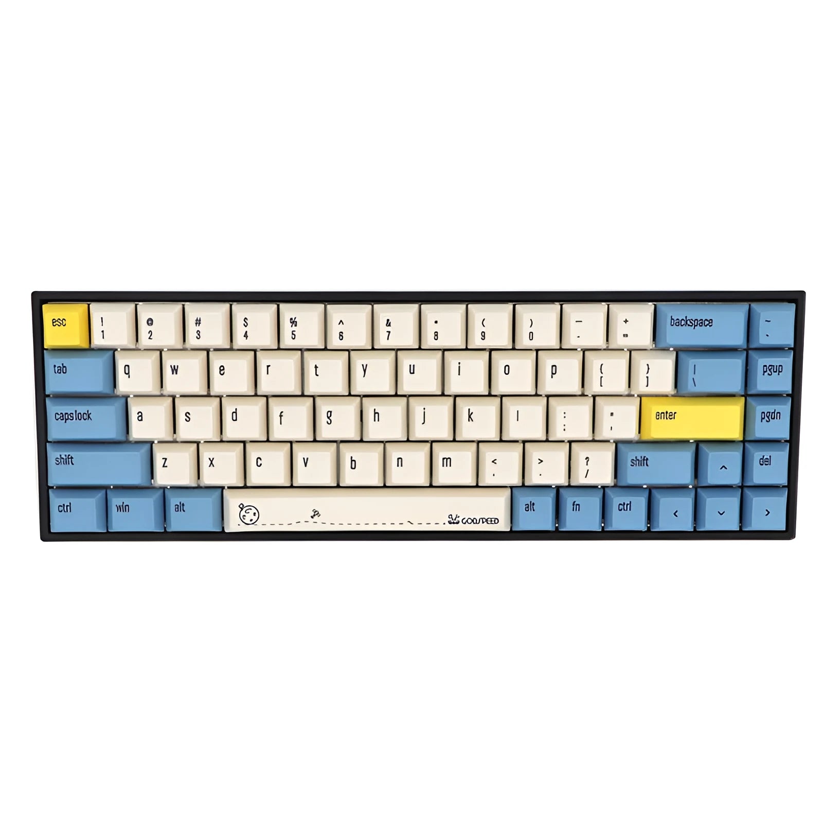 68-key PBT mechanical keyboard keycap set showing nine colour options with double-shot moulded legends