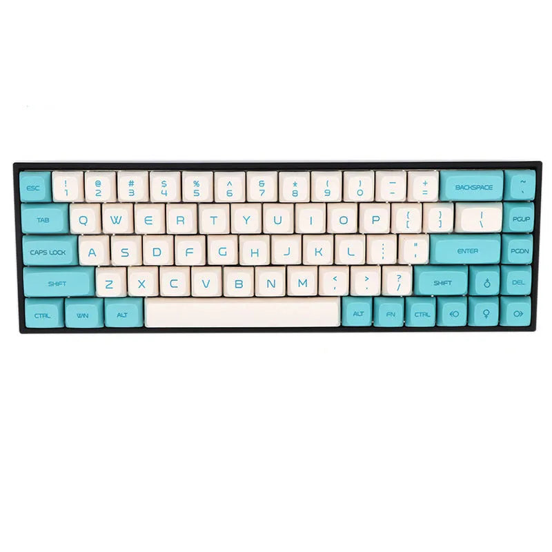 68-key PBT mechanical keyboard keycap set showing nine colour options with double-shot moulded legends