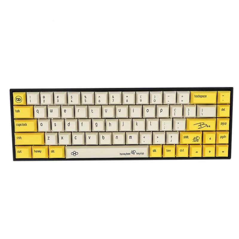 68-key PBT mechanical keyboard keycap set showing nine colour options with double-shot moulded legends