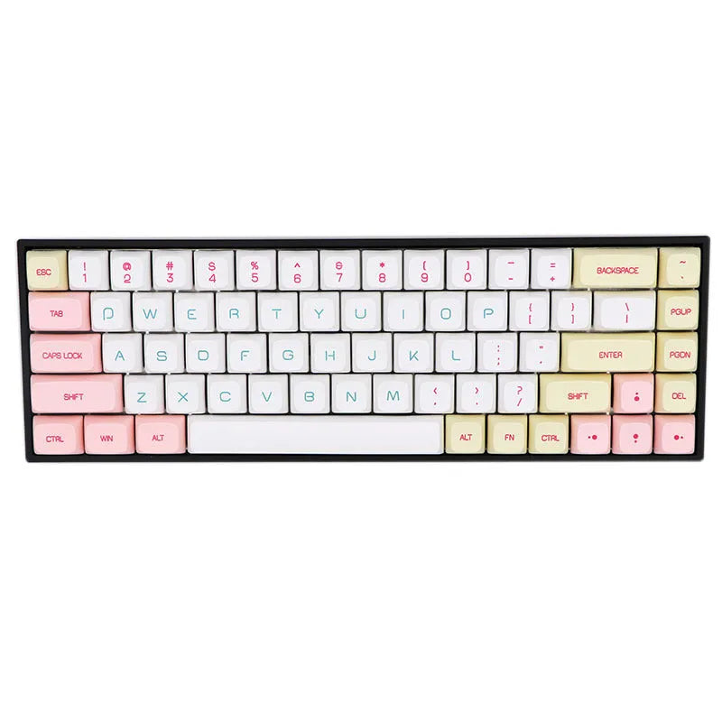 68-key PBT mechanical keyboard keycap set showing nine colour options with double-shot moulded legends