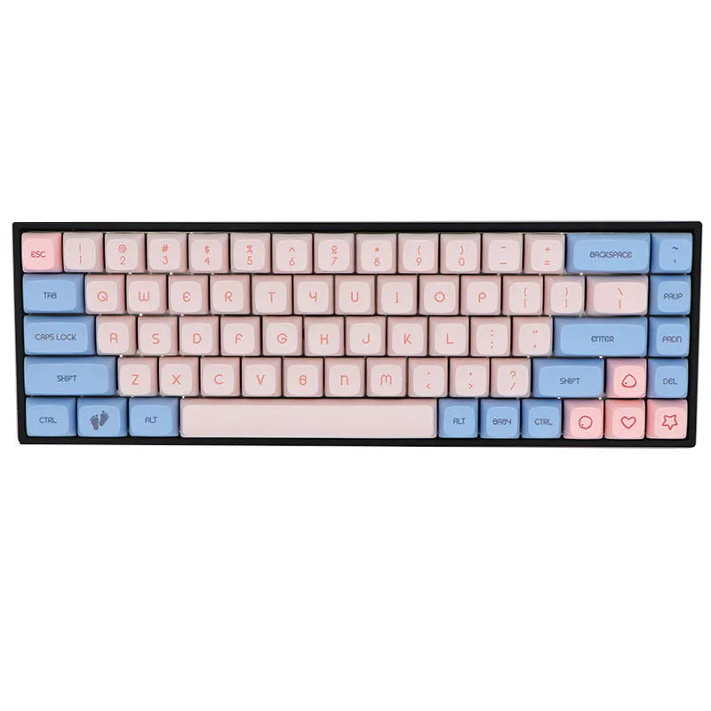 68-key PBT mechanical keyboard keycap set showing nine colour options with double-shot moulded legends