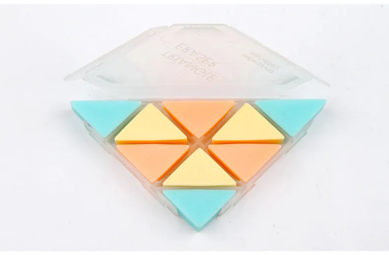 Blue PVC rubber triangle detail eraser for precise pencil mark removal.