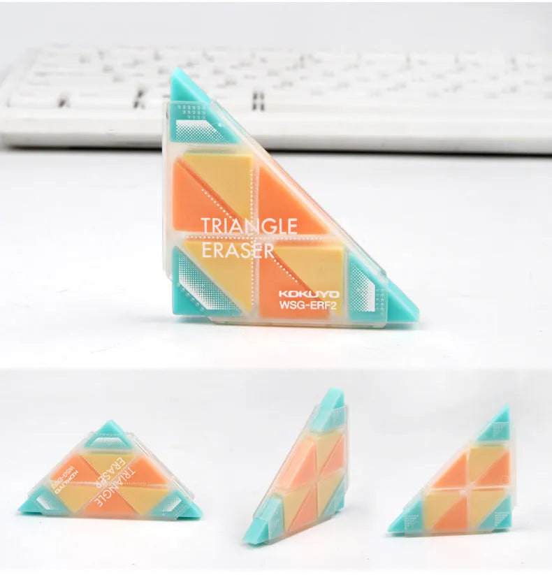 Blue PVC rubber triangle detail eraser for precise pencil mark removal.