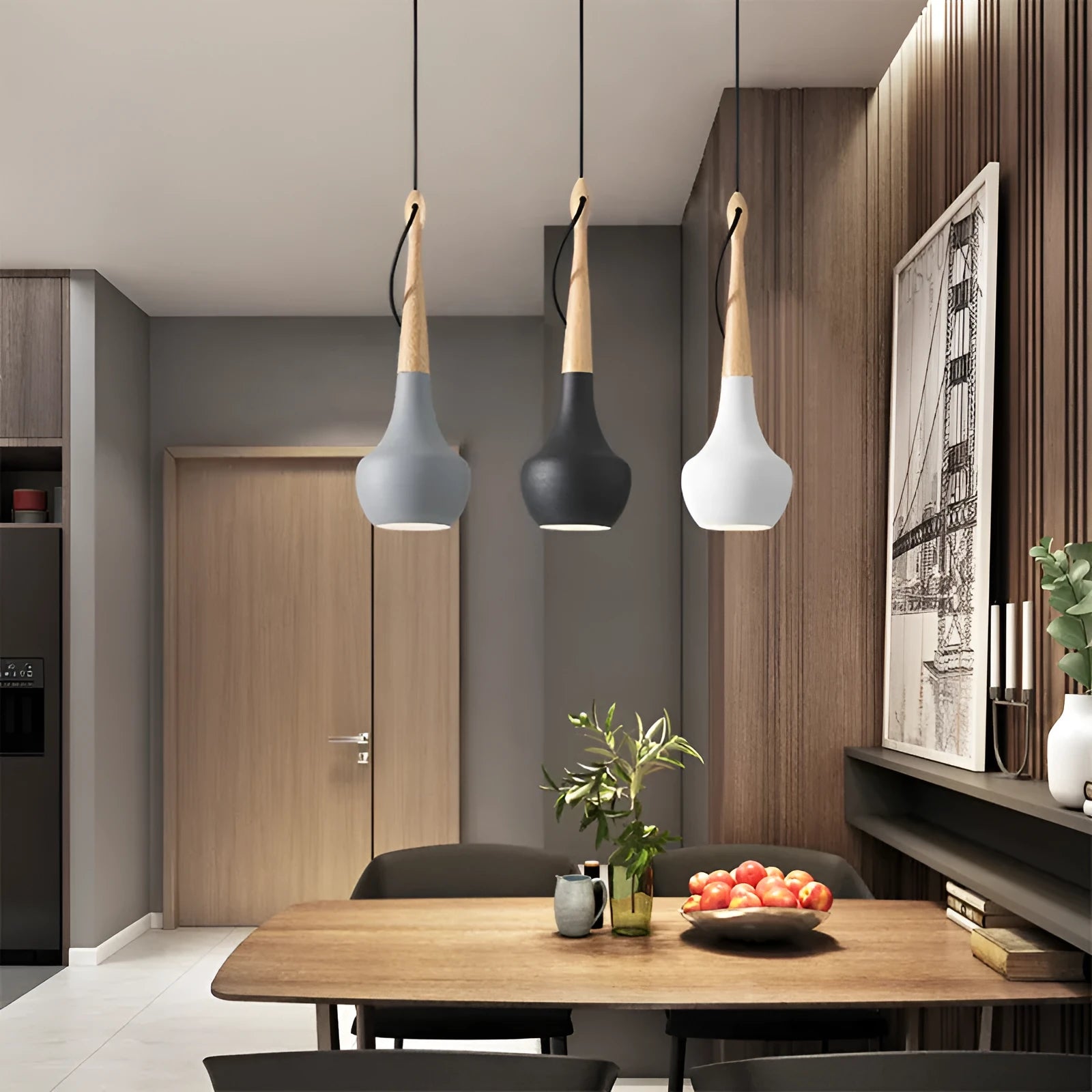 Postmodern minimalist LED dining room chandelier 110x350mm in black finish with adjustable height
