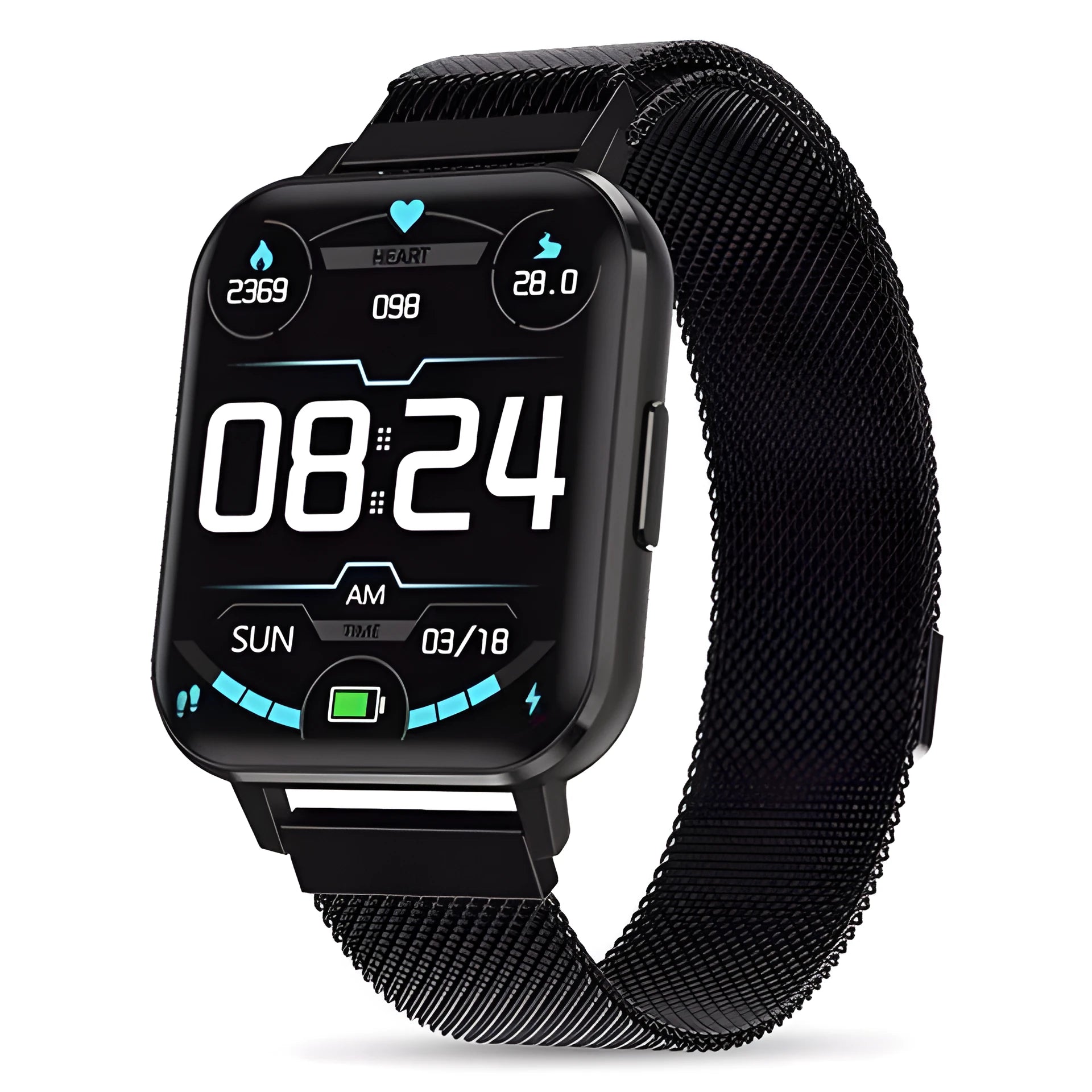 DTX Smart Watch with a 1.78 inch screen on a wrist, showing a health stats display.