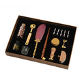 Creative dipped feather pen set with wax seal, stainless steel nib, and gift box packaging in blue colour