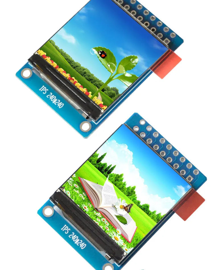 1.3 inch square 240x240 IPS LCD display module with ST7789 driver chip and pin connectors.