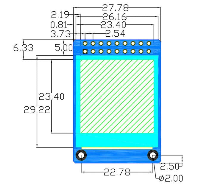1.3 inch square 240x240 IPS LCD display module with ST7789 driver chip and pin connectors.