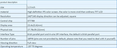 1.3 inch square 240x240 IPS LCD display module with ST7789 driver chip and pin connectors.