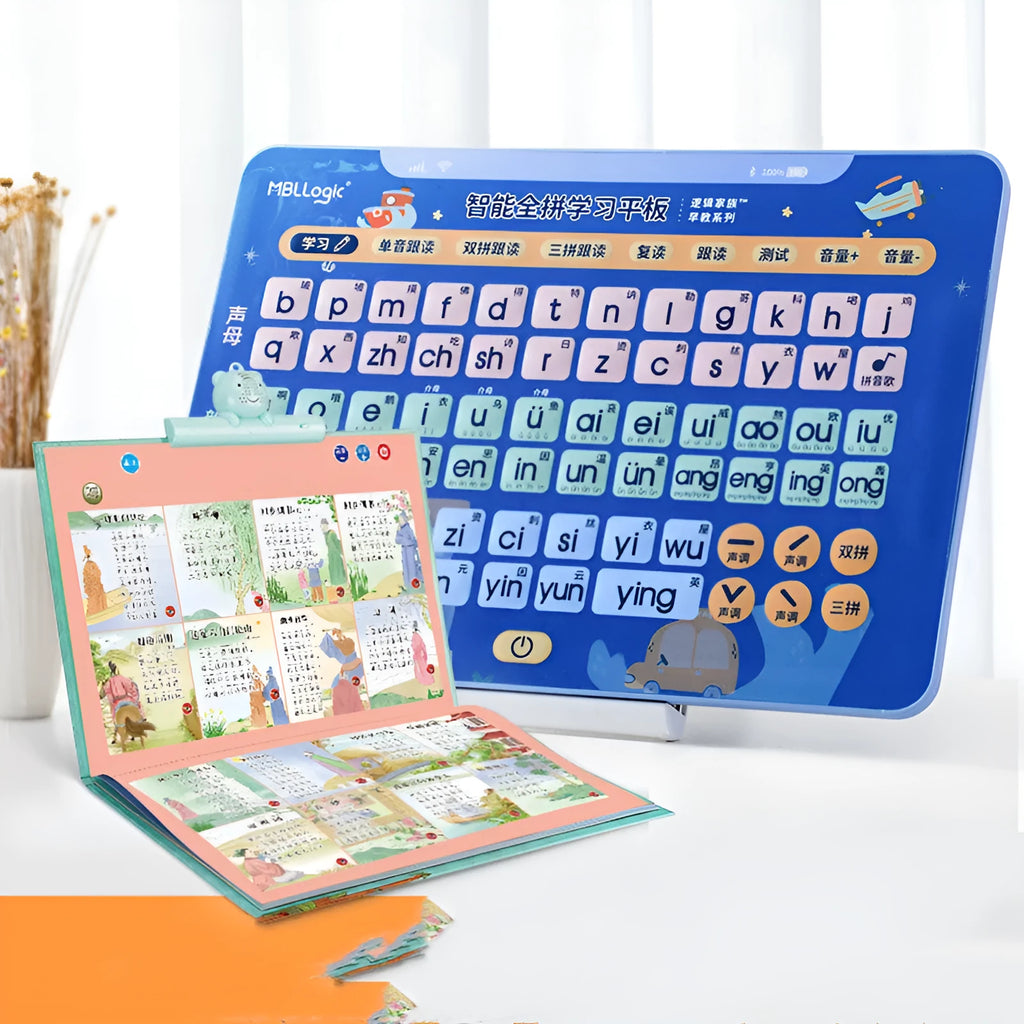 Children's educational audio wall chart for learning Chinese characters and spelling, with tablet and card set.