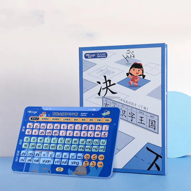 Children's educational audio wall chart for learning Chinese characters and spelling, with tablet and card set.