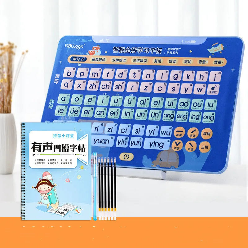 Children's educational audio wall chart for learning Chinese characters and spelling, with tablet and card set.
