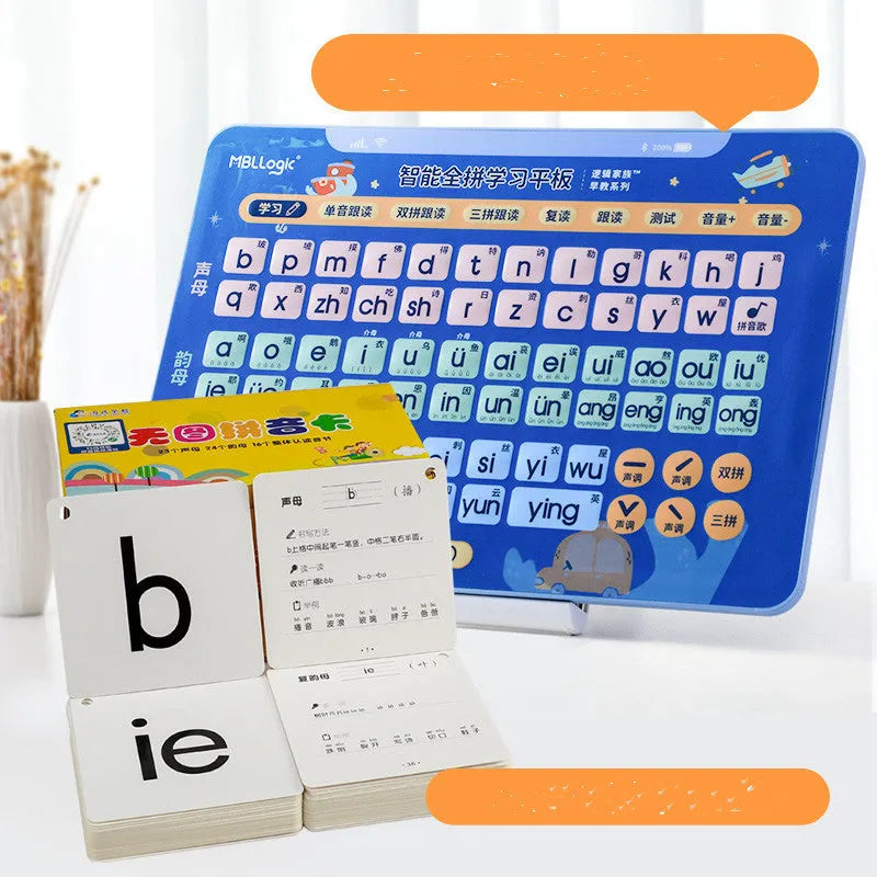 Children's educational audio wall chart for learning Chinese characters and spelling, with tablet and card set.