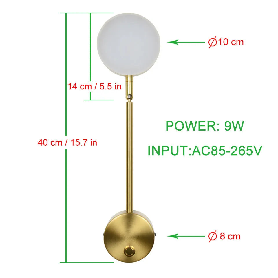 Golden square LED wall lamp with acrylic shade mounted on a wall