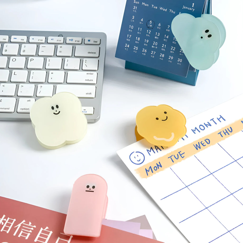 Acrylic cartoon collage clips in beige, blue, orange, and pink colours for crafts and organisation