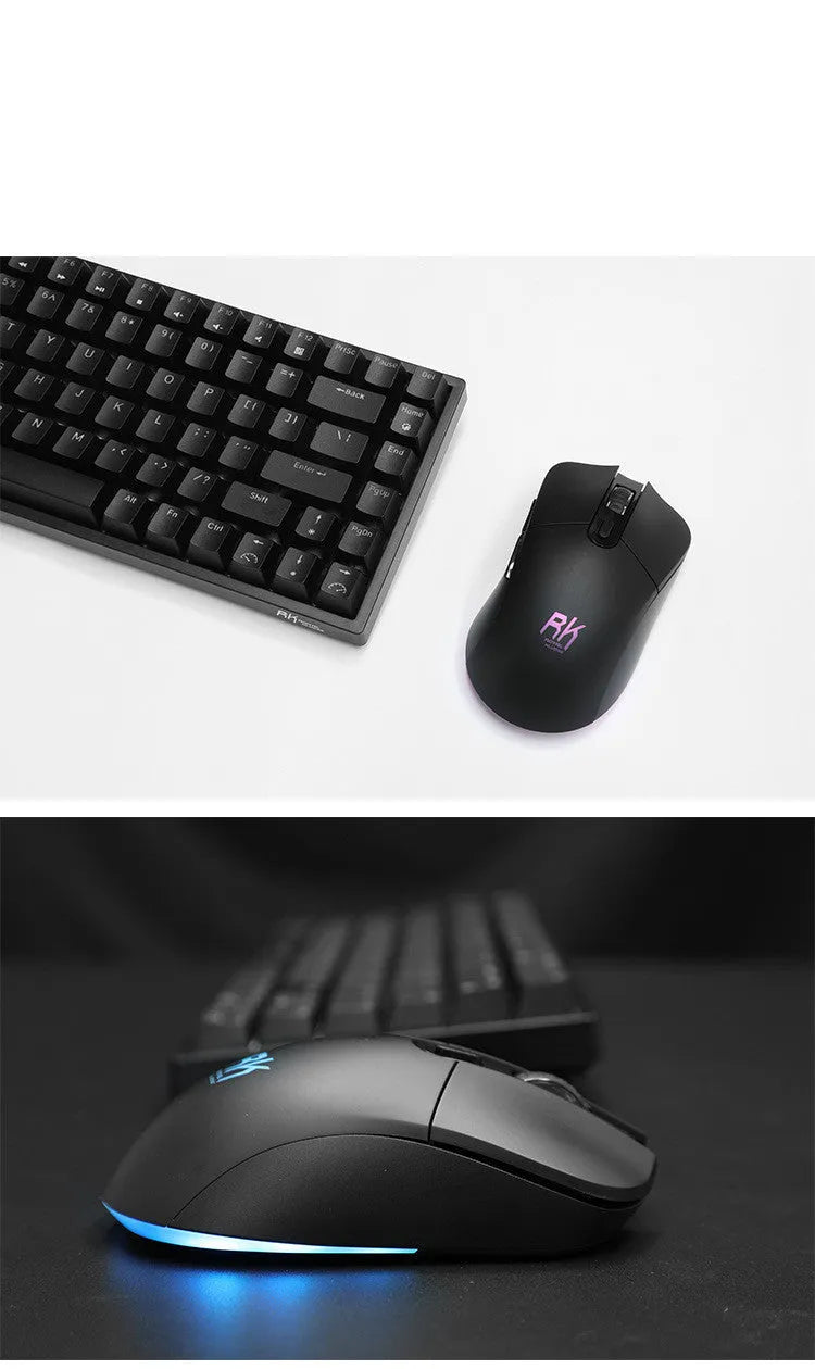 RK526 wireless mechanical keyboard and mouse set in blue, brown, or red colour with USB transmitter