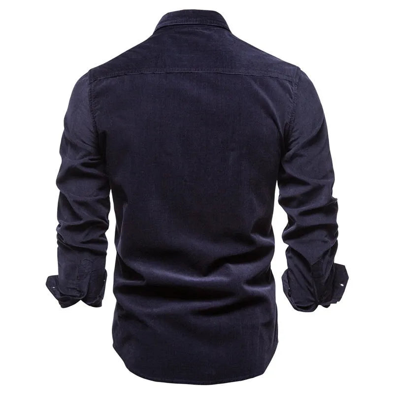 Men's linen longsleeve casual shirt shown in Denim Blue colour with multiple other colour options available