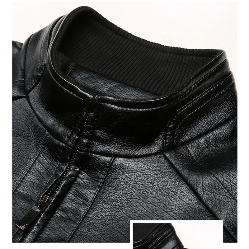 Men's loose fit artificial leather jacket with stand-up collar and epaulettes in black