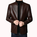 Men's loose fit artificial leather jacket with stand-up collar and epaulettes in black