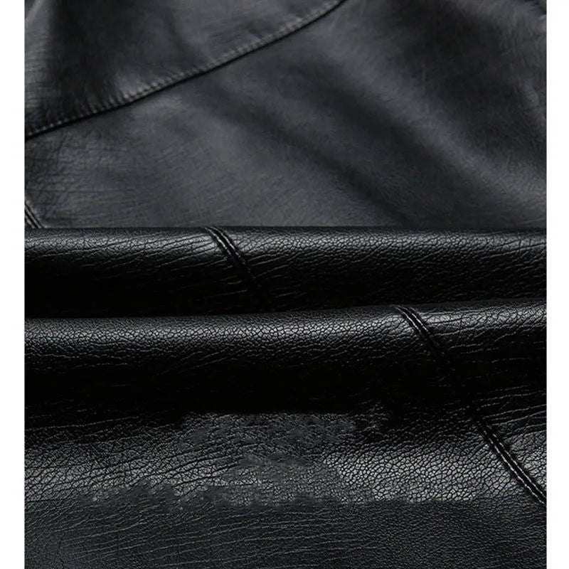 Men's loose fit artificial leather jacket with stand-up collar and epaulettes in black