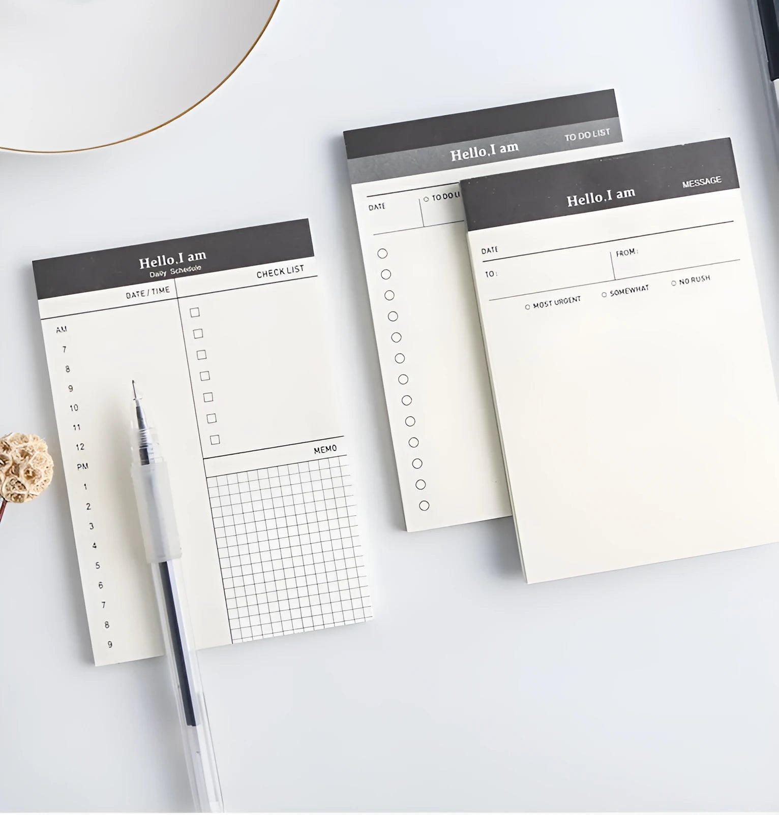 Business day planner notepad with 52 tear-off pages in paper cover, four colour options