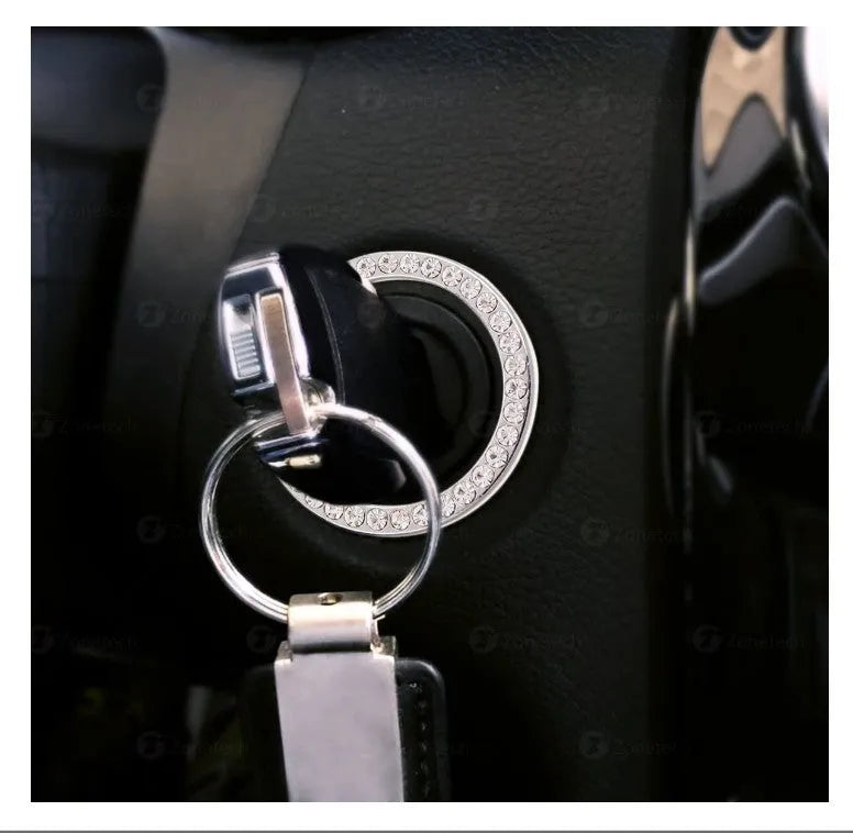 White diamond rhinestone car ignition start decoration ring in zinc alloy for one-click start button