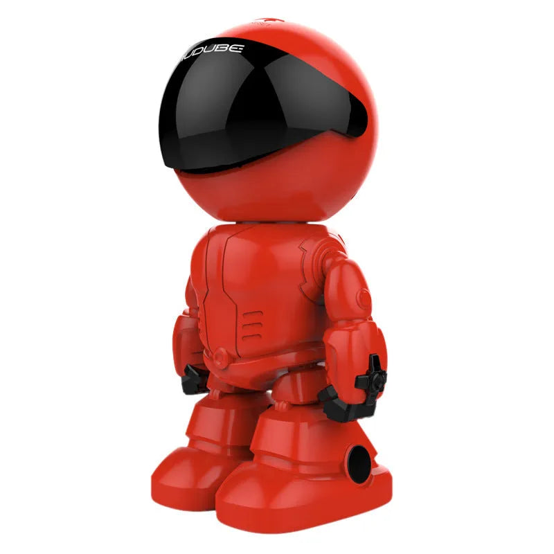 Silver remote-controlled PTZ security camera with wide-angle lens on a plastic housing.