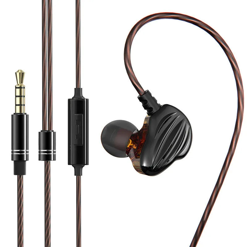 White in-ear sports earphones with black around-ear cable design and 3.5mm plug