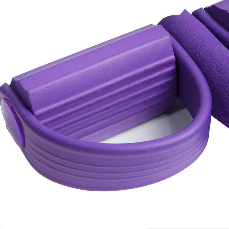 Three tube removable pedal tension rope in purple, blue, pink, or red for foot stretch and leg crunches