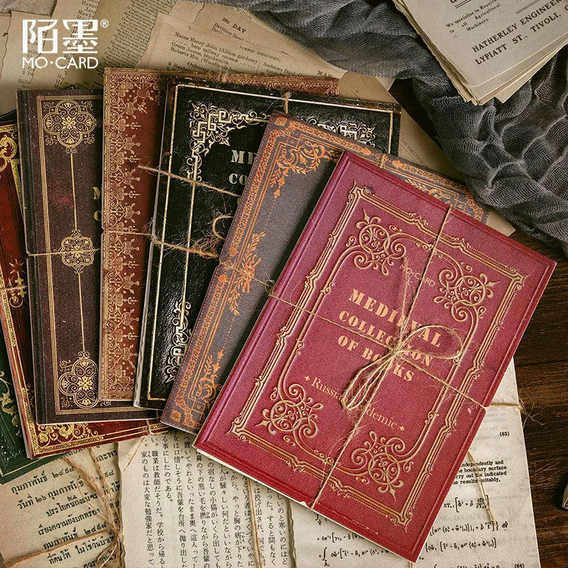 Simulation book paper notebook set with distressed pages in ten vintage styles including Weekly News design