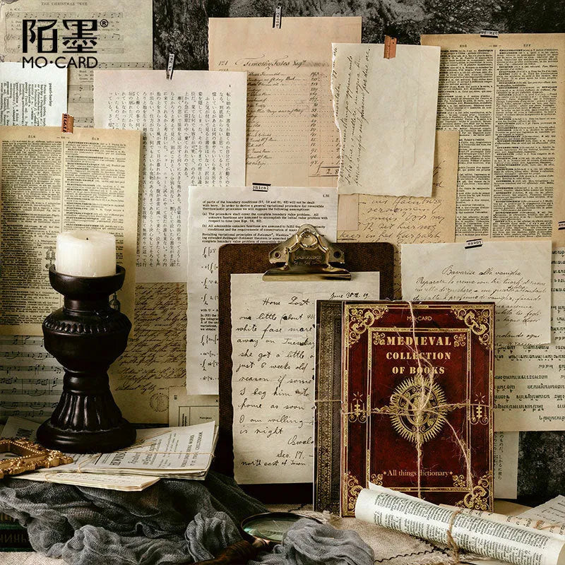 Simulation book paper notebook set with distressed pages in ten vintage styles including Weekly News design