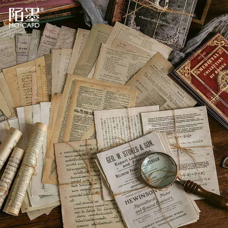 Simulation book paper notebook set with distressed pages in ten vintage styles including Weekly News design