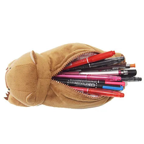 Cartoon animal plush pencil case with wombat design for children's stationery