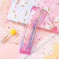 15cm laser PVC heart-shaped bookmark ruler in cherry blossom colour showing measurement markings