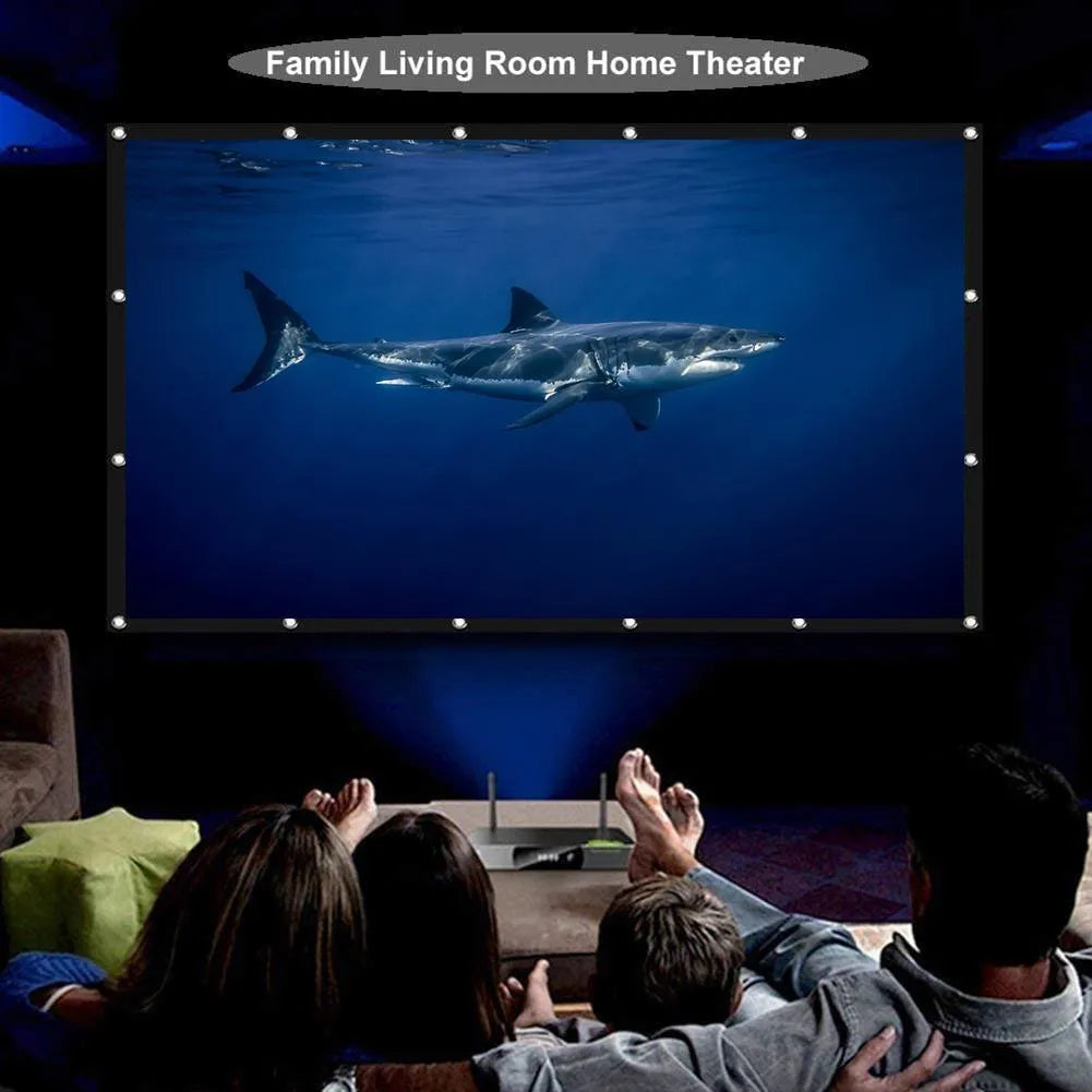 White foldable 150-inch polyester projector screen laid out flat.