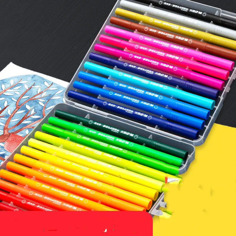 Soft head double-tip watercolour pen set with a drawing book and hook line pen, available in multiple colour counts.
