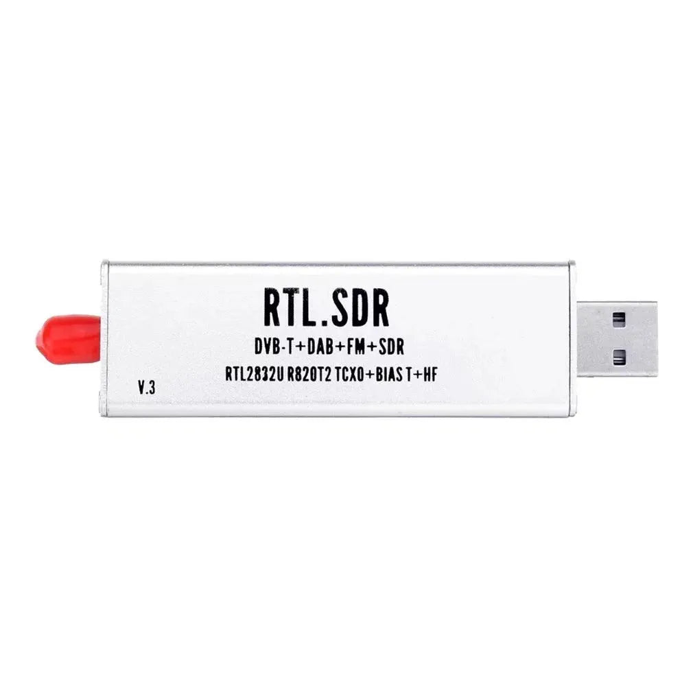 Black A300U all-band software-defined radio receiver with golden SMA connector for antenna.