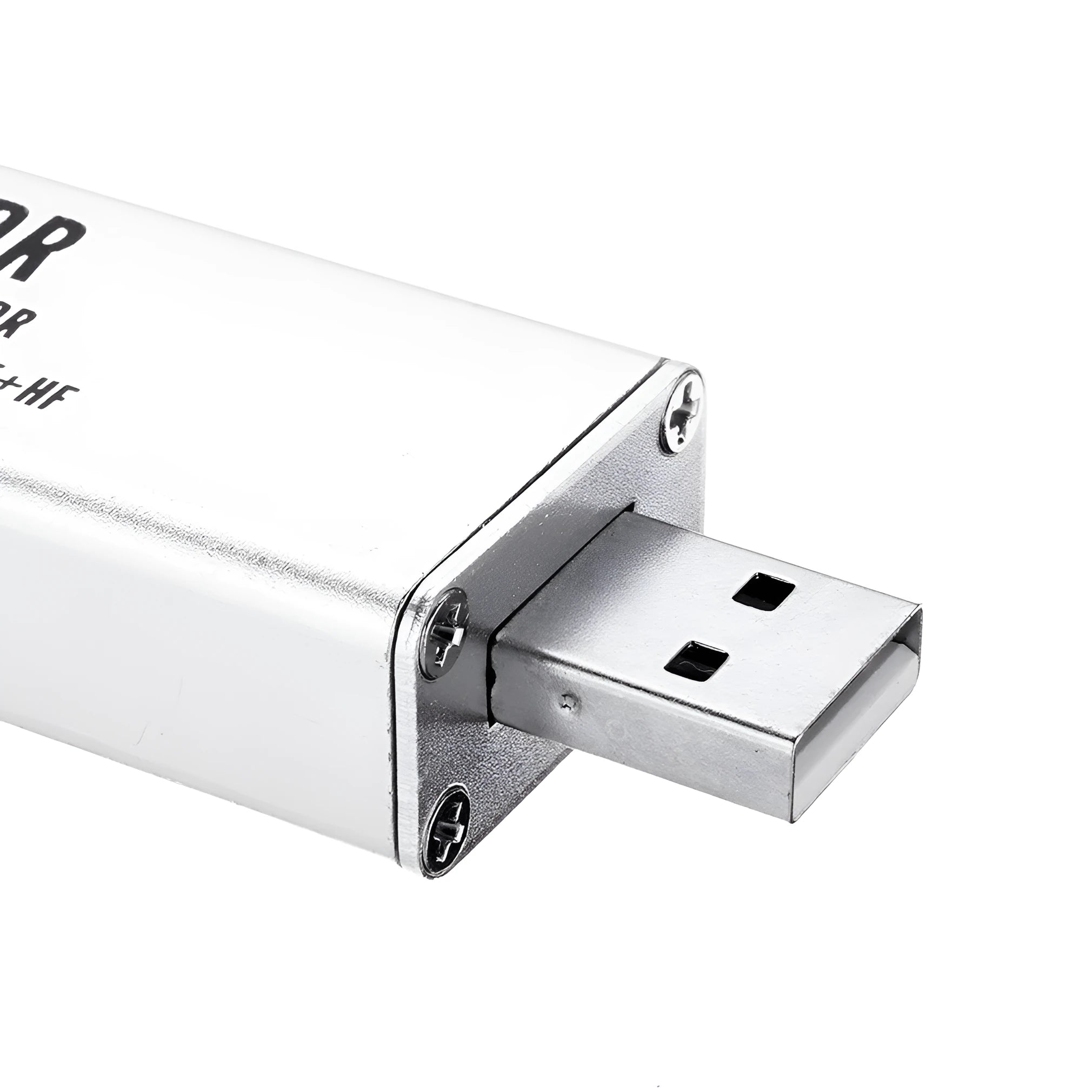 Black A300U all-band software-defined radio receiver with golden SMA connector for antenna.