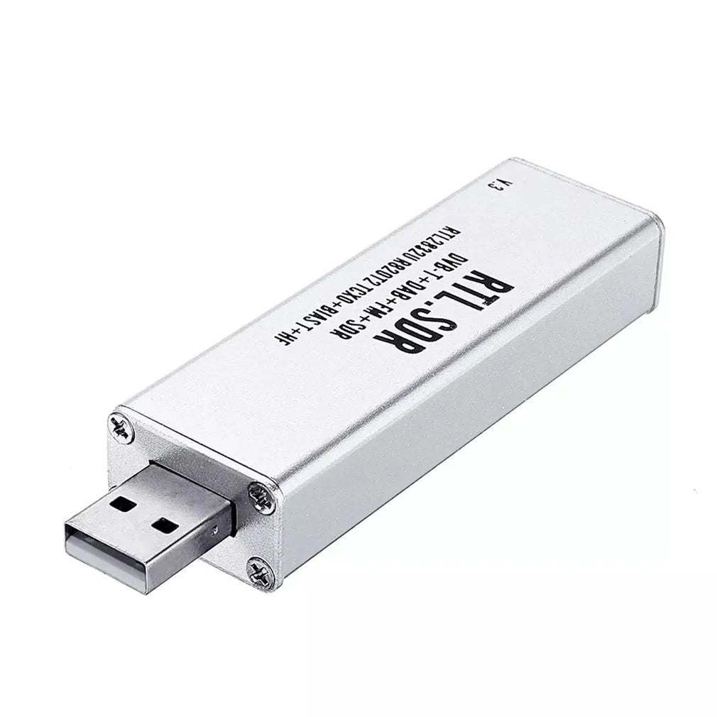 Black A300U all-band software-defined radio receiver with golden SMA connector for antenna.