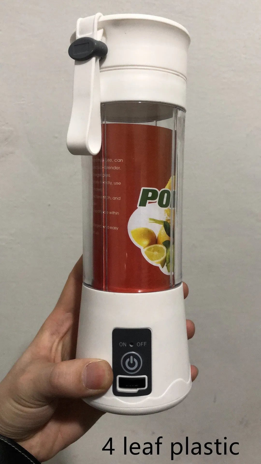 Portable pink USB electric fruit juicer with stainless steel blade and carrying rope
