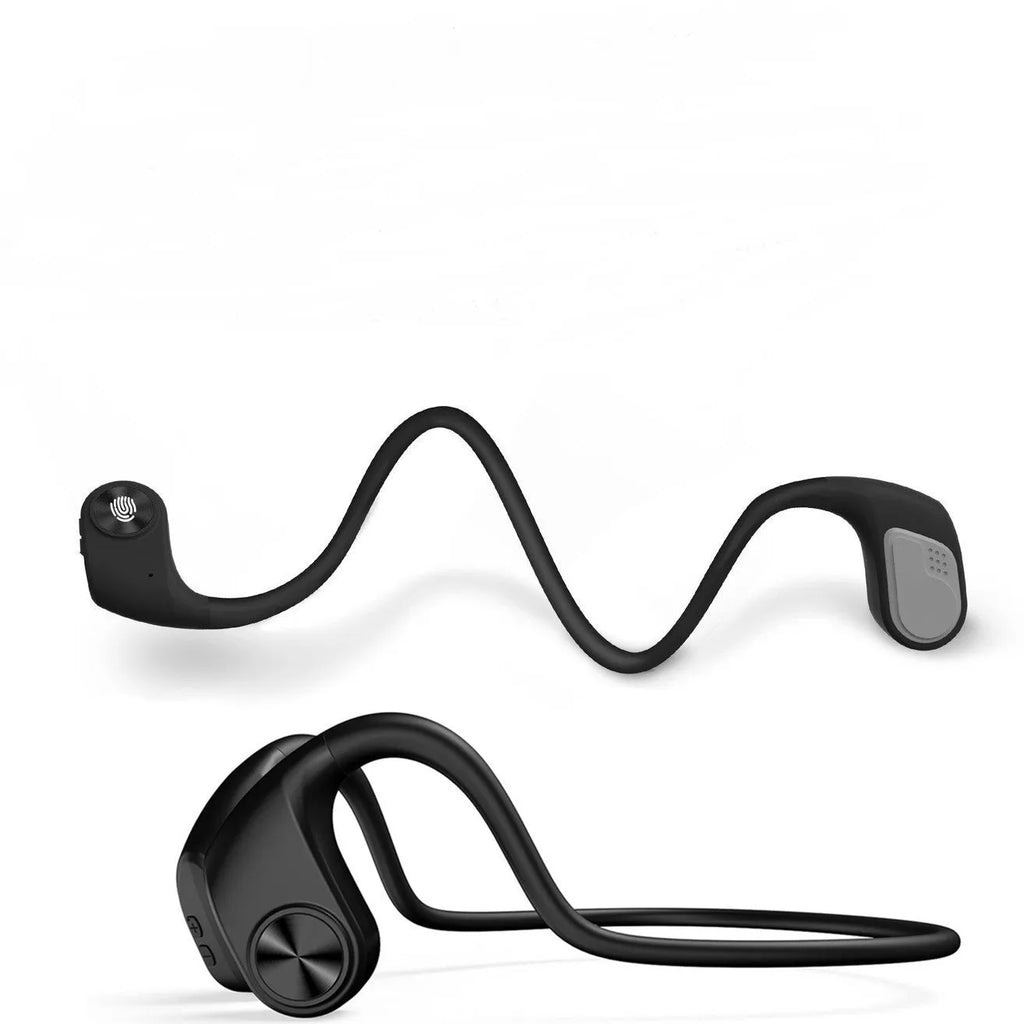 Bone conduction wireless ear-mounted fitness headphones in black with Bluetooth 5.0
