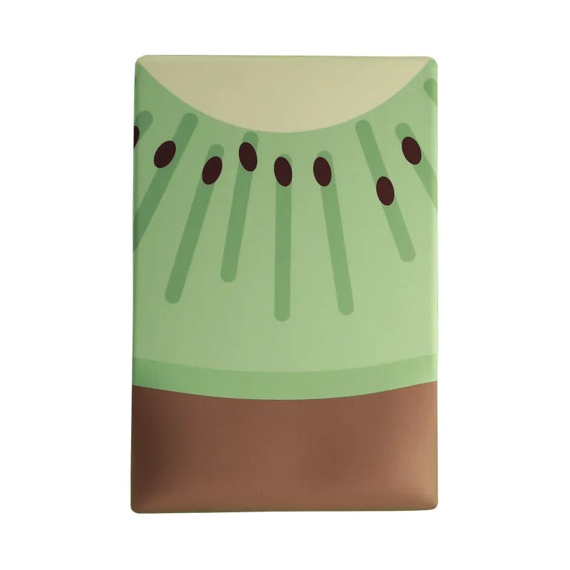 Green kiwi fruit design on a cloth mouse pad with a thick, integrated silicone wrist support cushion.
