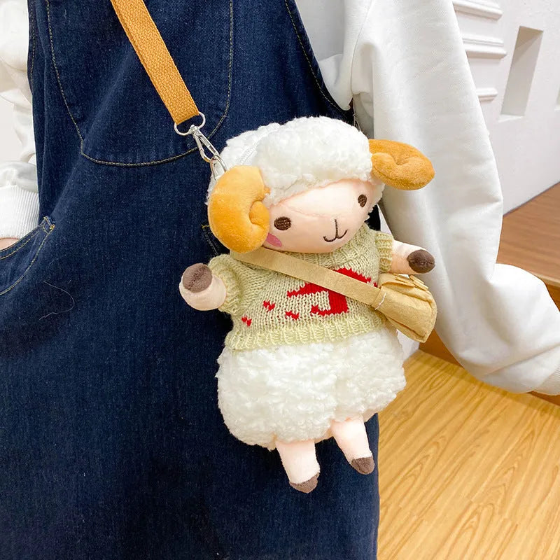 Little Sheep plush crossbody bag with lamb pattern and zip opening in blue colour