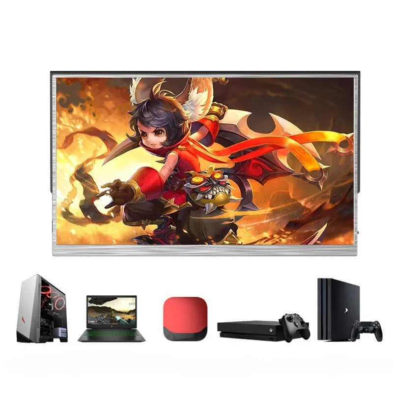 15-inch ultra-thin portable monitor with IPS screen, HDMI and USB-C ports, shown with included cables.