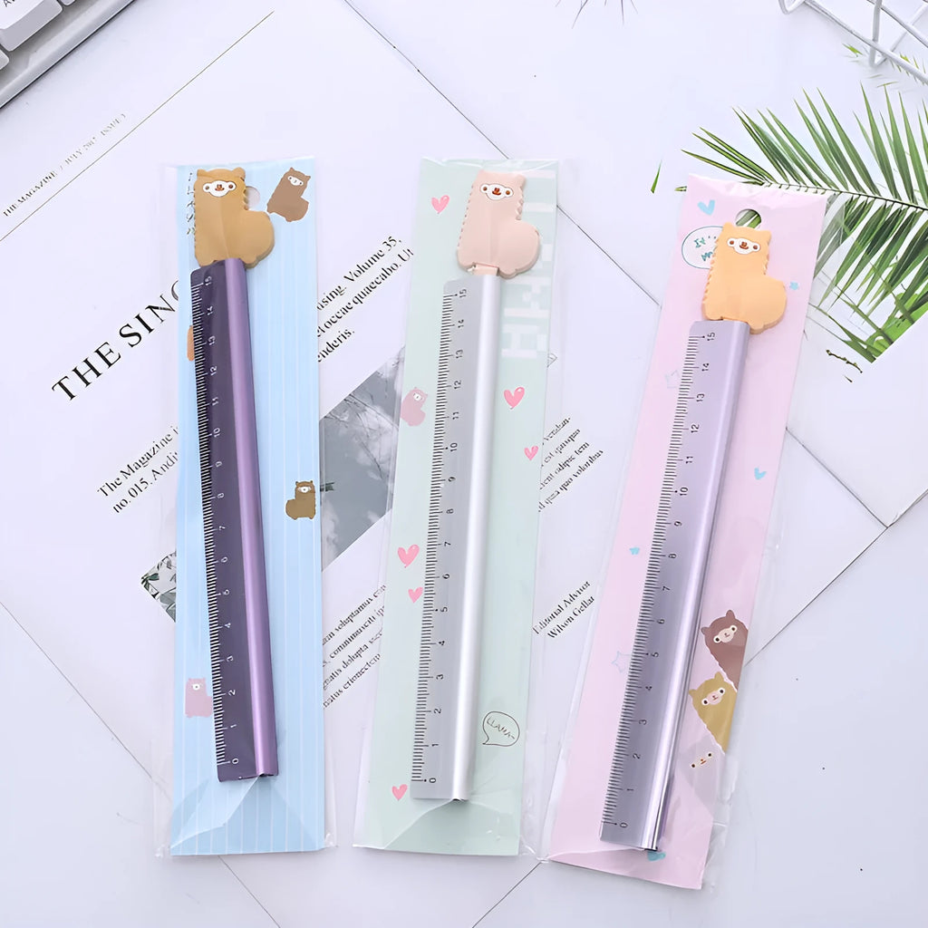 Colourful aluminium ruler showing 30 cm scale with millimetre and centimetre markings.